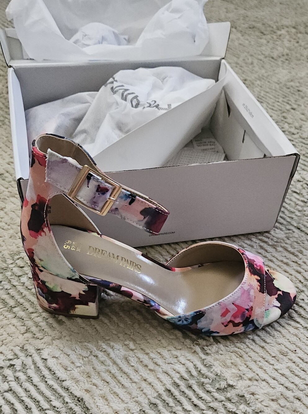 Dream Pairs Size 6.5 Multicolor Floral Chunkle Block Heel Sandals